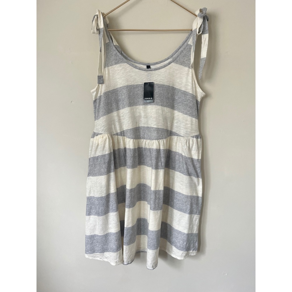 Torrid Cotton summer nautical  Dress Collin Stripe Heather Oatmeal 0 L 12